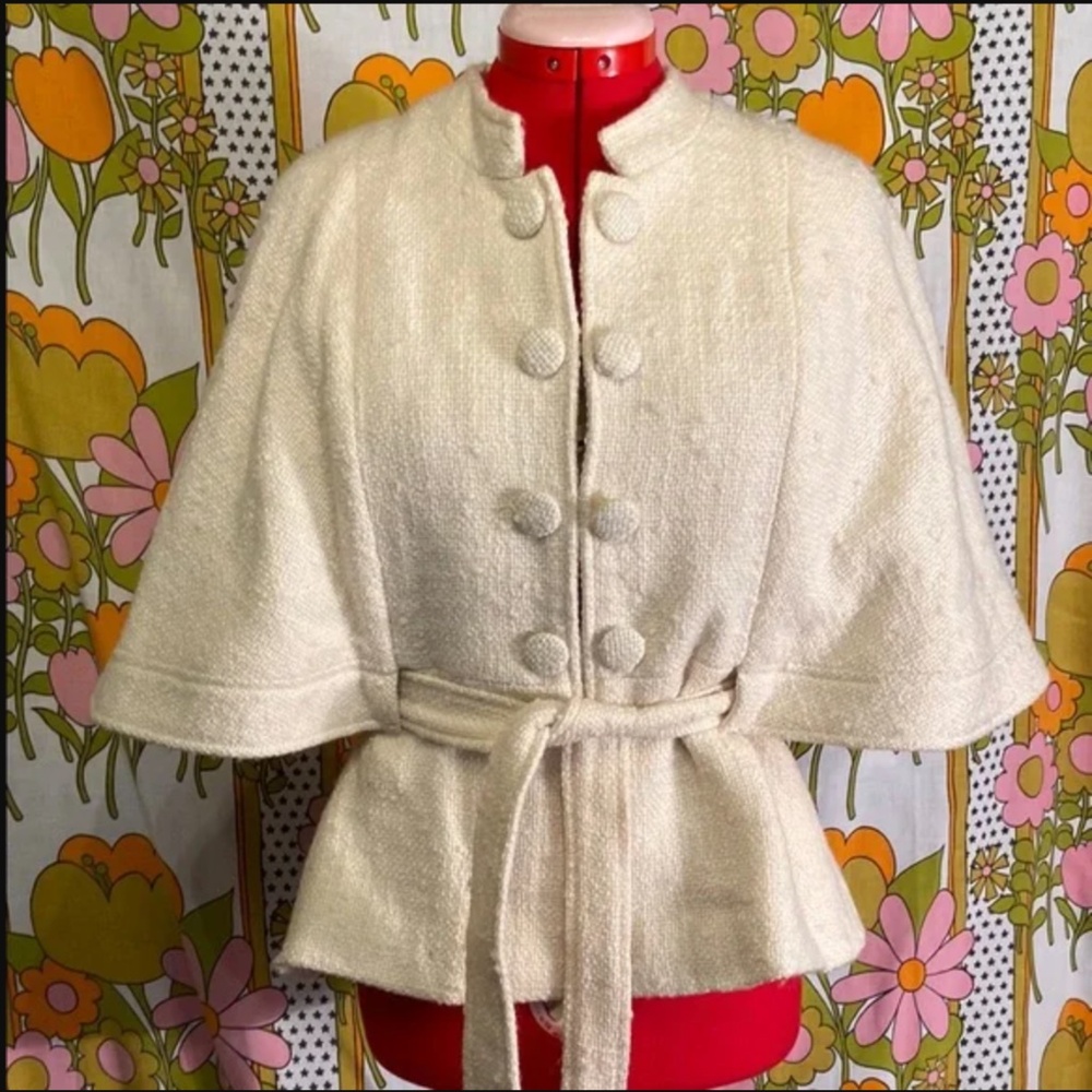 Anthropologie Ivory Cape - Light Coat, Blazer, Suit Jacket Boucle White Tie Lil